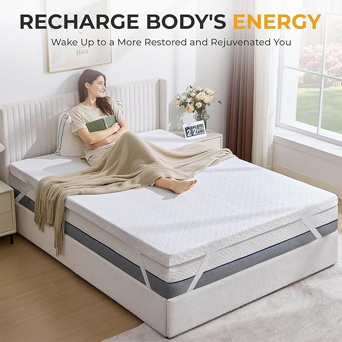BDEUS 3 Inch Mattress Topper Full Size, Soft Memory Foam for Back Pain Relief, Double Bed Topper with White Cover, CertiPUR-US Certified