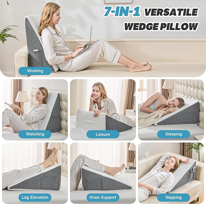 Yojoker Wedge Pillow for Sleeping - 10 Inch Triangle Pillow Wedge, Memory Foam Bed Wedge Pillow for Headboard, Sleep Wedges for Snoring, Acid Reflux, Post Surgery Back Pain Relief, Washable Cover