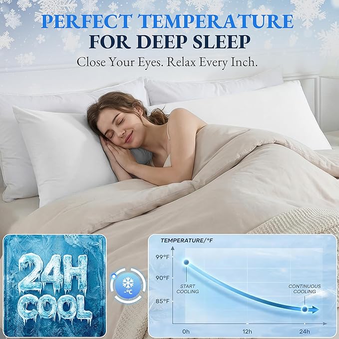 ELNIDO QUEEN Cooling Body Pillow Insert with Cover – Breathable Long Body Pillow for Side Sleepers, Soft Support Bed Pillow for Adults, 20x54 Inches White