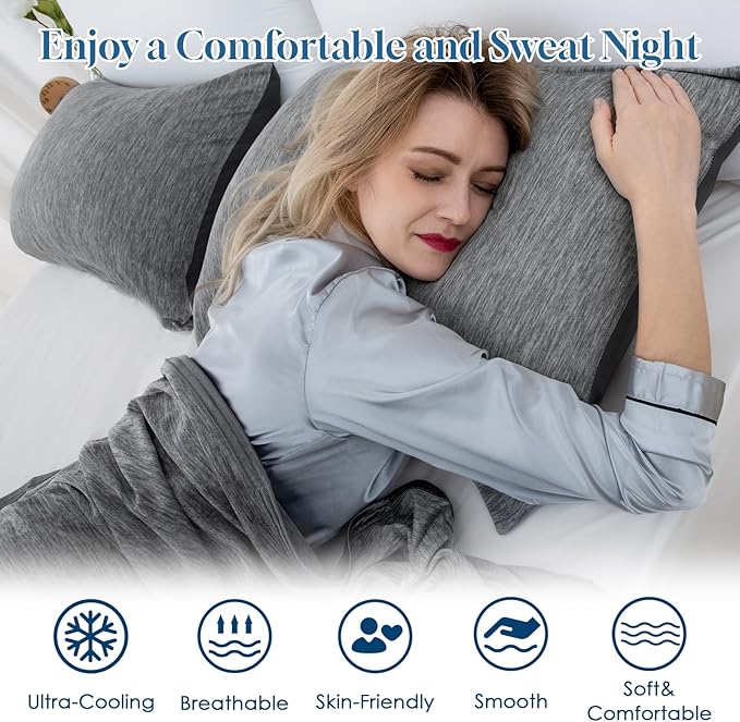 CHOSHOME Cooling Pillow Cases Zipper Pillow Covers Q-Max > 0.45 Zippered Pillowcases for Hot Sleepers, Soft, Breathable, Skin-Friendly, 2 Pack (King, 20"x36", Dark Grey)