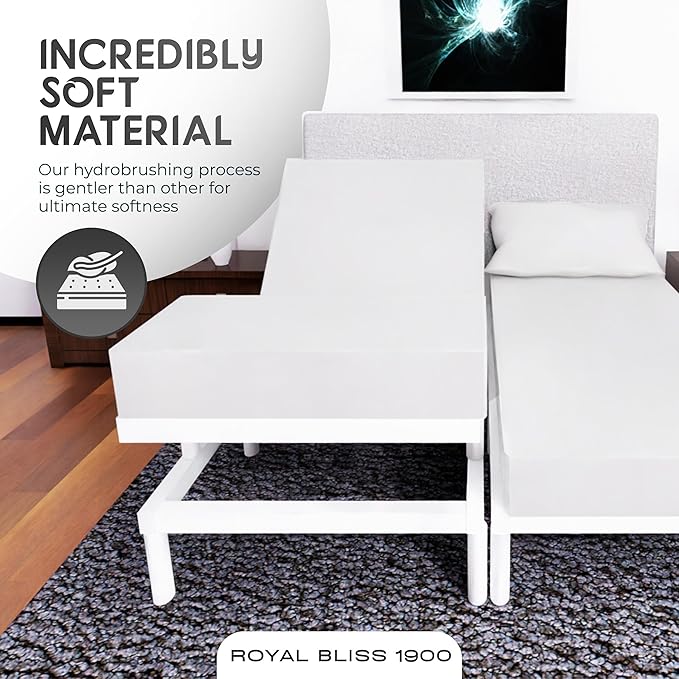Royal Bliss Split Sheets - 5Pc Set - Easy Fit California King Size - Adjustable Bed Compatible (White)