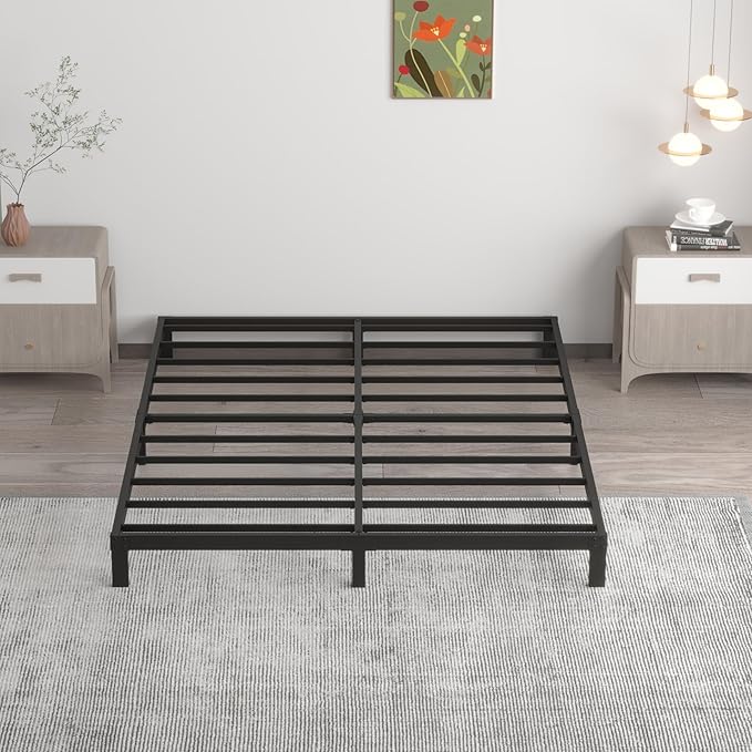 Upcanso 7 Inch Queen Bed Frame No Box Spring Need, Low Profile Metal Platform Bed Frame Queen Size, Heavy Duty Support Bedframes, Easy Assembly