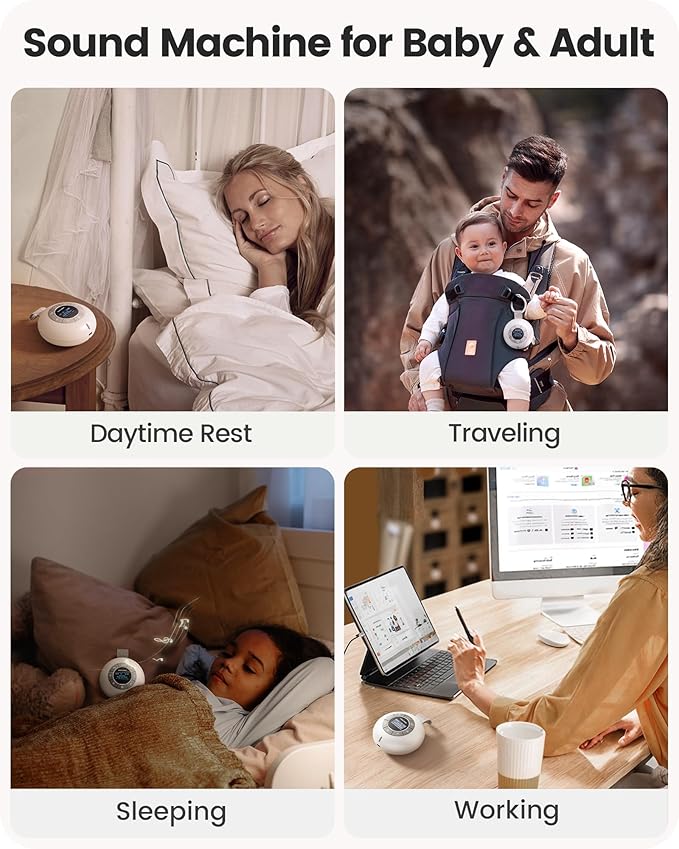 Glocusent Portable Sound Machine for Baby Kids Adults - 62 Sounds & 5W Speaker White Noise Machine for Sleeping, 30-hr Lasting Rechargeable Sound Machine with 4 Timer, Suitable for Home Travel