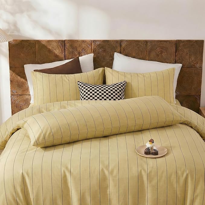Merryword Striped Body Pillow Cover 20x54inches, 100% Cotton Long Pillowcase, Yellow Striped Pillowcase, Luxury Linen Like Pillowcase, Soft Breathable Pinstripe Pillow Case, 1-Piece