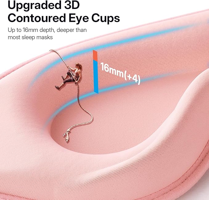 LitBear Long Lash Sleep Mask for Women Men Side Sleeper, 3D Contoured Light Blocking Sleeping Mask, Soft Comfortable Eye Mask Sleep with Adjustable Strap, Pouch for Travel, Pink