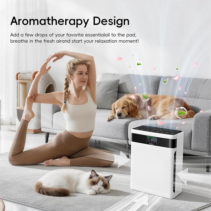 Air Purifier for Home with Pets, H13 HEPA & Washable Filter, Helps Capture Pet Hair, Dander, Dust & Odors, PM2.5 Sensor Smart Auto Mode, Quiet Air Cleaner for Bedroom Living Room