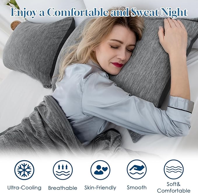 CHOSHOME Cooling Pillow Cases Zipper Pillow Covers Q-Max > 0.45 Zippered Pillowcases for Hot Sleepers, Soft, Breathable, Skin-Friendly, 2 Pack (Standard, 20"x26", Dark Grey)