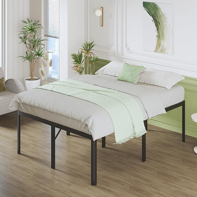 Lutown-Teen 25 Inch High Queen Bed Frame with Rounded Corner Legs, Heavy Duty Metal Queen Platform Bed Frame with Steel Slats Support, No Box Spring Needed, Noise Free, Easy Assembly