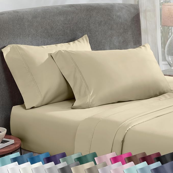 California Design Den Standard/Queen Size Pillowcase Set - 400 Thread Count Pillowcases, 100% Cotton Sateen, Set of 2 Pillow Covers, Soft and Breathable - Beige (Golden Tone)