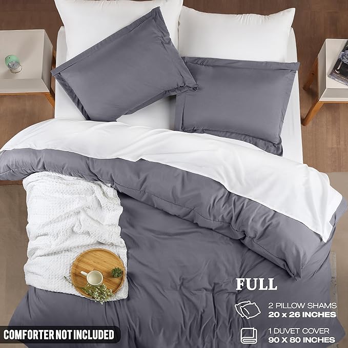 Utopia Bedding Duvet Cover Full Size - 3 Piece with Zipper Closure - 1 Comforter Cover 80X90 Inches & 2 Pillow Shams 20X26 Inches (Grey) Comforter Not Included