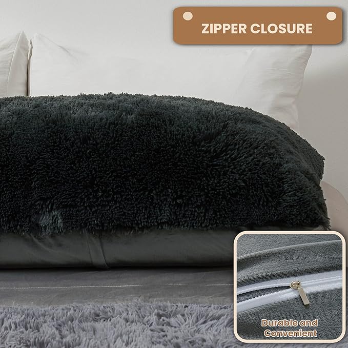 MEGO Shaggy Plush Body Pillow Cover, Grey Faux Fur Fluffy Body Pillowcase, 20x54 Boho Fuzzy Body Pillow Case, Furry Long Big Throw Pillow Sham with Zipper for Home Bedding Couch Living Room Dark Gray