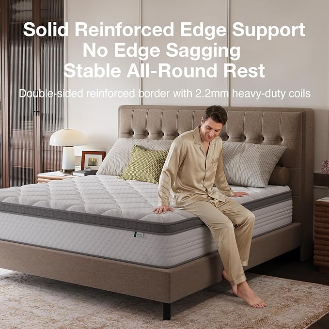 Novilla Queen Mattress, 12 Inch Hybrid Medium Mattress, Comfort Foam & Pocket Coils for Pressure Relief, Low Motion Transfer & Enhanced Edge Support, CertiPUR‑US Certified, Mattress in a Box