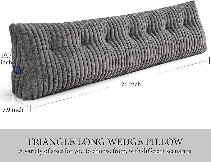 Headboard Pillow King, Triangular Wedge Pillow Headboard King, Cushion Headboards Reading Pillows, Backrest Pillows for Sitting in Bed or Working with Removable Cover, Grey