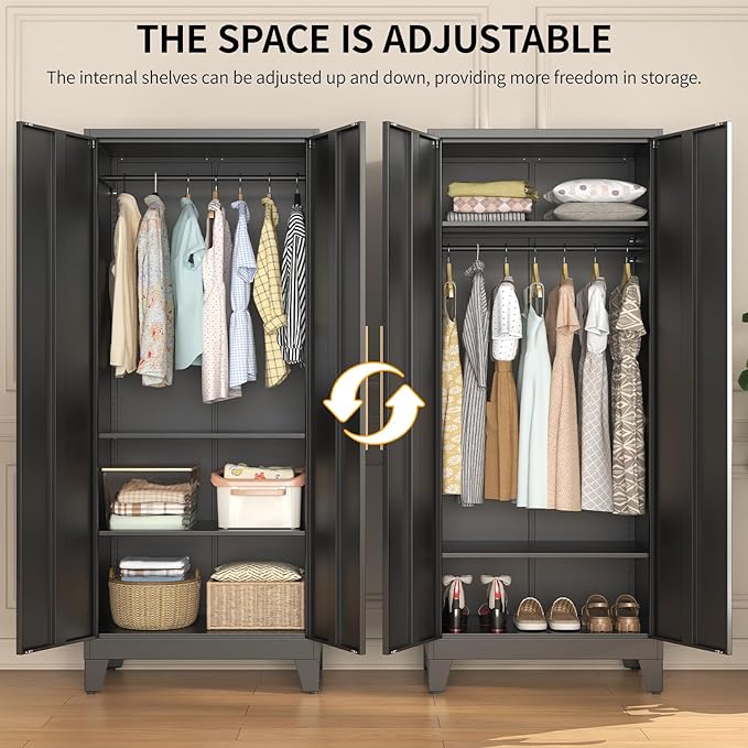 72" Tall Metal Armoire Wardrobe Closet - Large Clothing Storage Cabinet with Mirror Doors, 2 Hanging Rod & Adjustable Shelve - Closet Organizer for Bedroom, Office, Laundry Room, Garage - Green