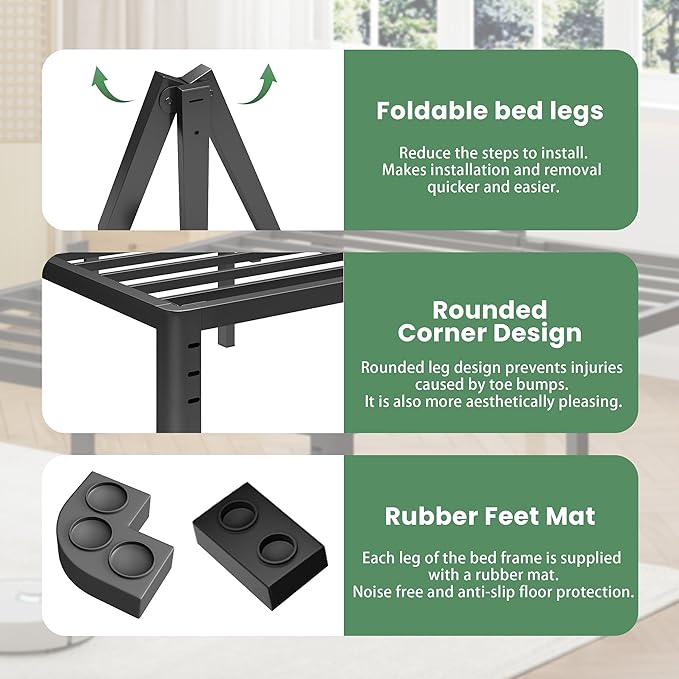 NKZ 20 Inch Metal Platform Bed Frame, King Size Bed Frame with Round Corner Legs, 3,500 lbs Heavy Duty Steel Slats Support, No Box Spring Needed, Easy Assembly, Noise Free