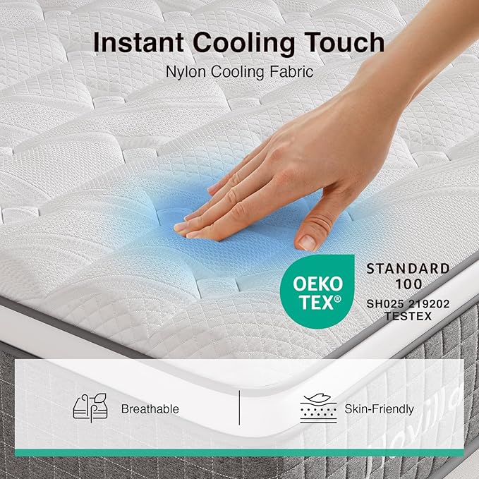 Novilla 12 Inch King Mattress,Hybrid Mattress King Size with Silky Cool Fabric, Gel Memory Foam & Pocketed Coils for Motion Isolation & Refreshing Cool Nights CertiPUR-US Certified Mattresses in a Box