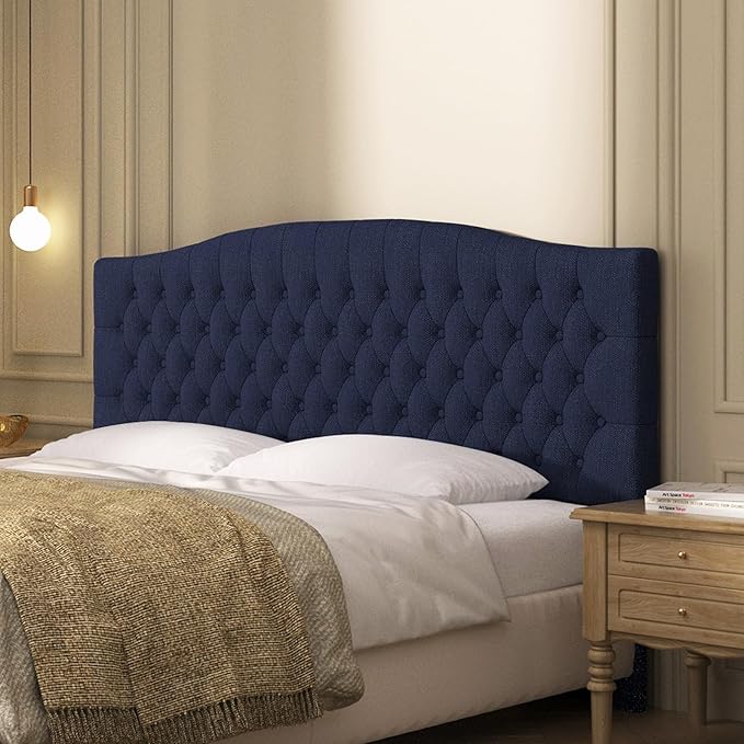 Furpopup Linen Upholstered Headboard King/Cal King Size Latest Model Wall Mount, Bed Frame Mount, Featuring High-Density Sponge Padding, Luxury Texture Easy Assembly Comfort and Style-Navy Blue