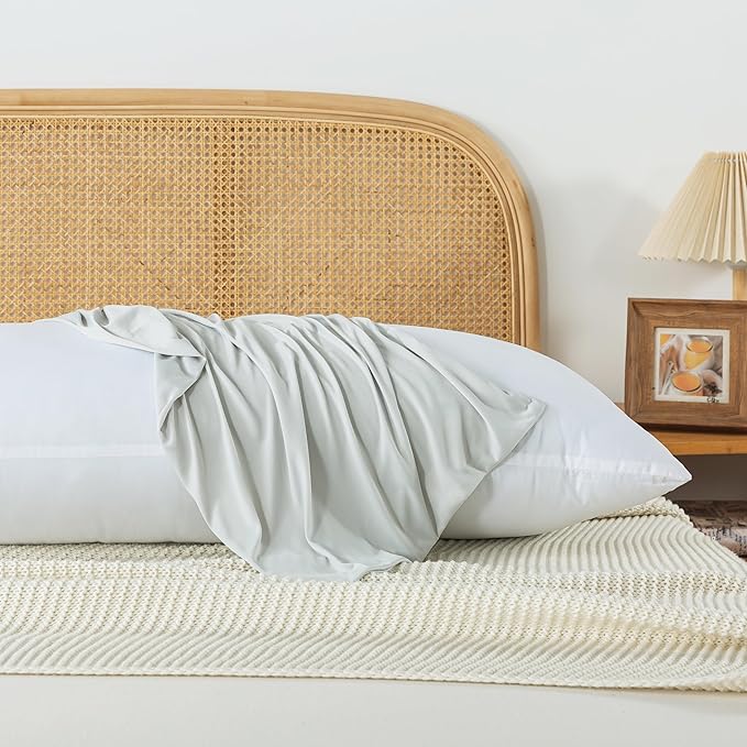 WhatsBedding Body Pillow Cover Cooling Fabric, Long Pillowcase Breathable & Skin-Friendly, Zipper Closure - Light Grey (20x54 inch)