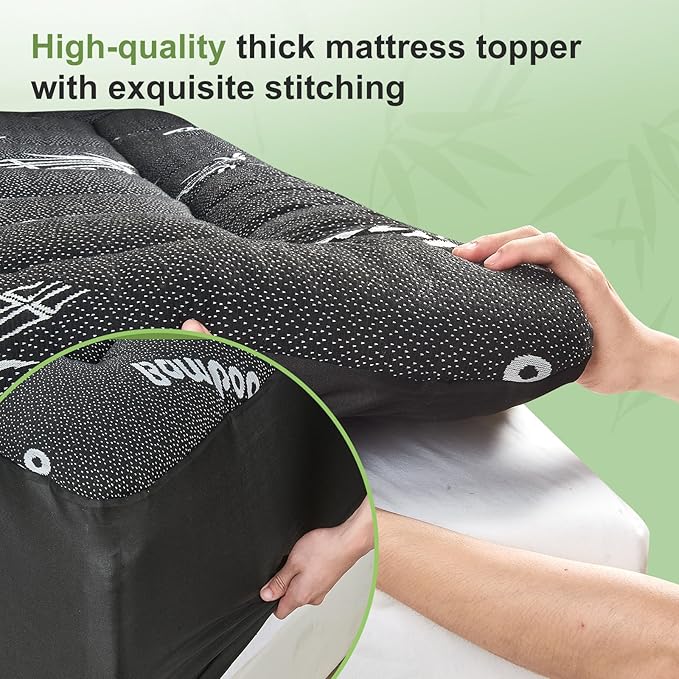 Twin XL Size Mattress Topper Viscose Derived from Bamboo, Soft Thick Pillow Top Mattress Pad Cover for Back Pain, Cooling Mattress Protector with 8-21 Inch Deep Pocket, Dark Grey