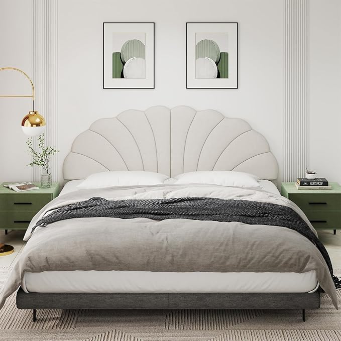 Befurtori King Size Headboard Only, Petal Wall Mount Headboard King/California King Size for Adjustable Bed Velvet Upholstered Head Board Easy Assembly, Cream