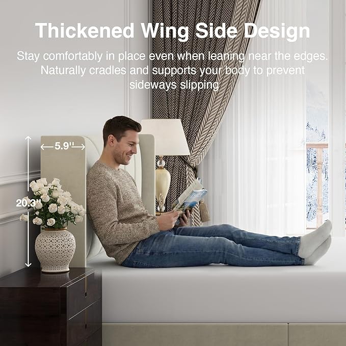Novilla Bed Frame Queen Size, Queen Bed Frame with Headboard, Velvet Upholstered Wing Side Headboard, No Box Spring Needed, Heavy Duty Feet, Easy Assembly, White Velvet