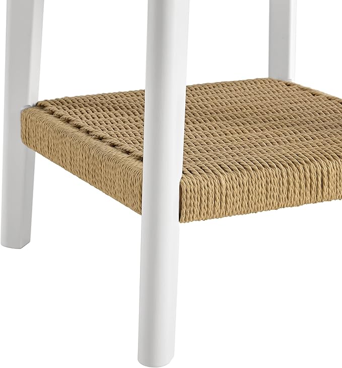 Alaterre Furniture Calais 2-Tier Small End Table with Woven Storage Shelf – Set of 2 Mid Century Modern Wooden Nightstand or Side Table for Small Spaces, Living Room & Bedroom (White)