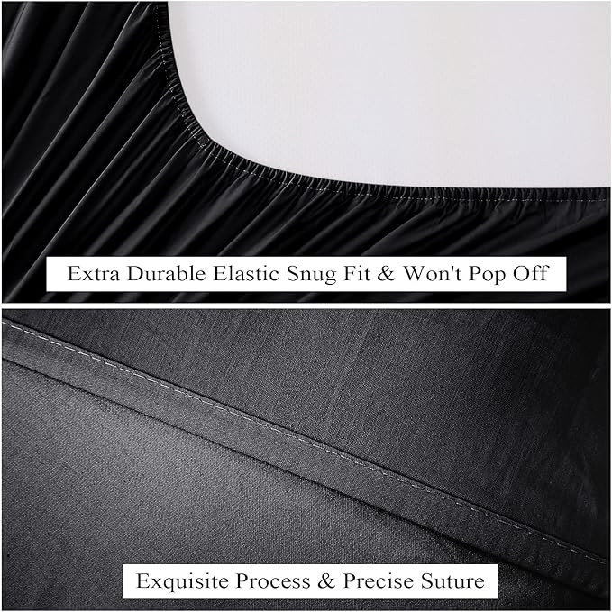 2-Pack Pure Cotton Fitted Sheet King Size, 600 Thread Count 16" Deep Pocket Egyptian Cotton Fitted Sheet (2pcs, King, Black)