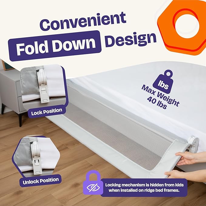 ComfyBumpy 1-Pack Bed Rail for Toddlers 55.5" L x 19.5" H | Toddler Bed Rails for Twin, Full, Queen & King Mattress Size | Swing Down Rail Guard | Mattress Side Rail for Kids | Gray
