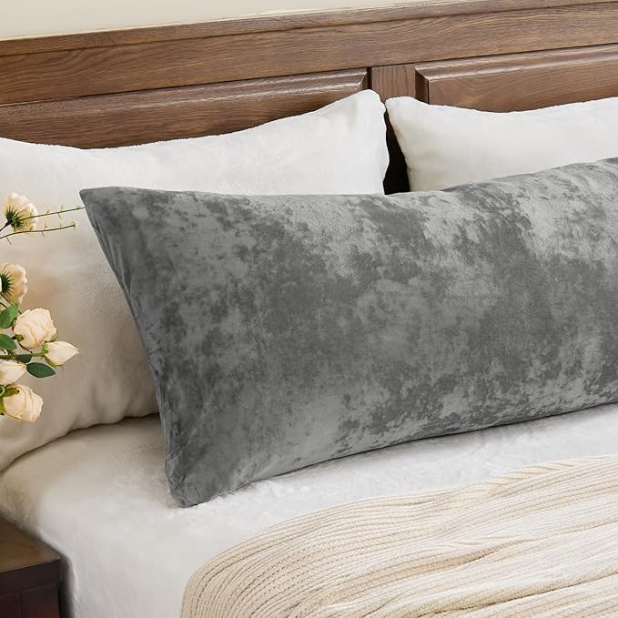 BEDELITE Velvet Body Pillow Cover with Zipper, Soft and Plush 20x54 Long Pillow Case, Velvety Smooth and Cozy Body Pillow Pillowcase for Bedroom and Couch, for All Seasons(Gray)