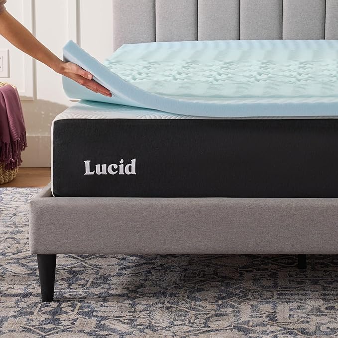 LUCID 2 Inch Gel Memory Foam Mattress Topper, Twin XL size – 5 Zones – Cooling Gel Infusion – CertiPur Certified Foam