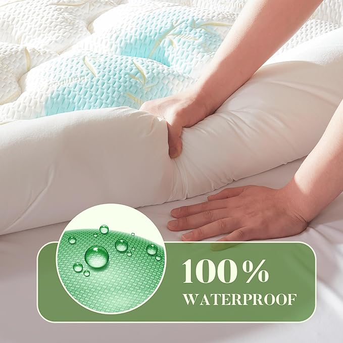 PRIMESOFT 100% Waterproof Full Size Mattress Topper, Thick Pillow Top Mattress Pad，Up to 21 Inch Deep Pocket,Soft Breathable Mattress Pad for Back Pain, Protector Cover(Beige)