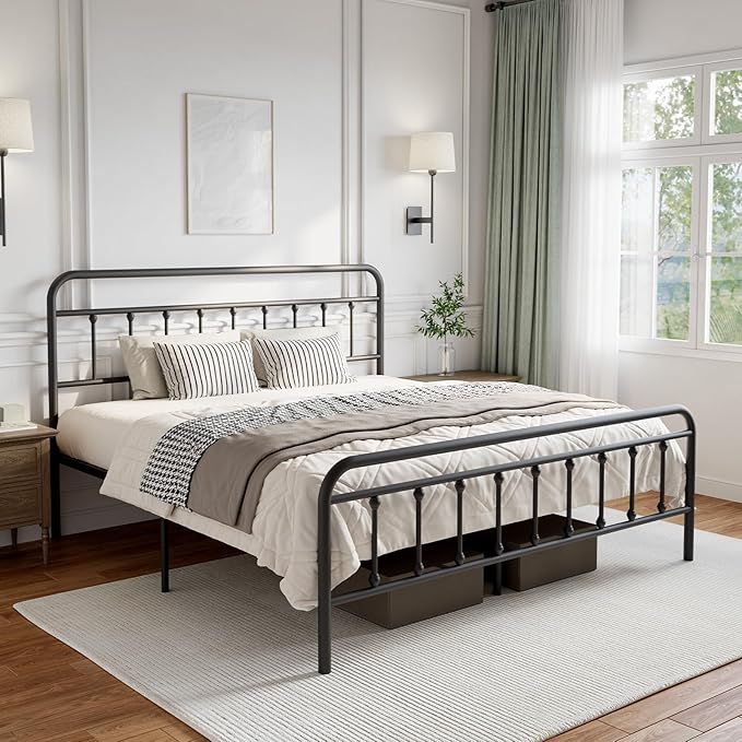 Novilla Metal King Size Bed Frame - Modern Minimalist Victorian Style with Headboard/Footboard, Heavy-Duty Steel Slats/Underbed Storage/No Box Spring Needed/Easy Assembly/Noise Free/Black