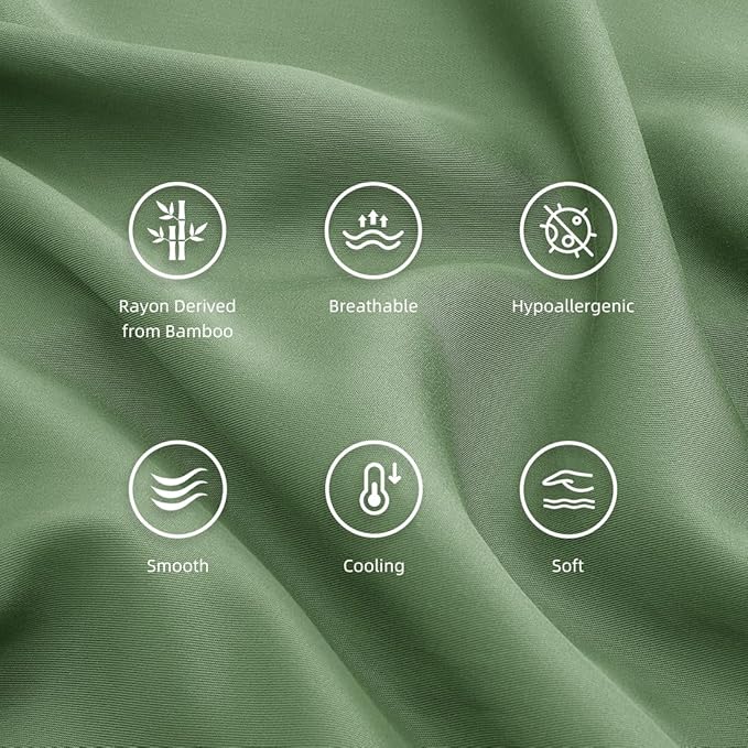 Queen Pillowcases, Cooling Viscose from Bamboo Pillow Covers with Envelope Closure, Soft Moisture-Wicking for Hot Sleepers, Hair and Skin-Friendly, Green, 2 Pack
