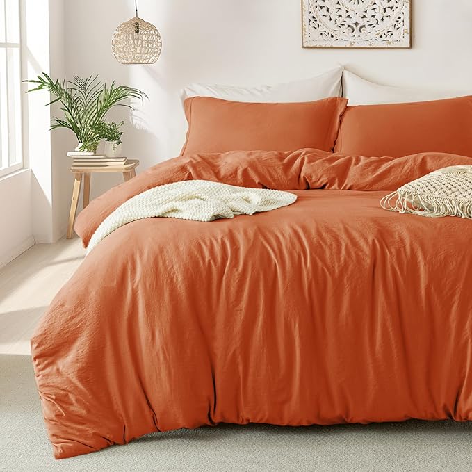 MILDLY Super Soft Duvet Cover - 100% Washed Microfiber Rust Comforter Cover Set 3 Pieces with Zipper Closure & Corner Ties (No Comforter)
