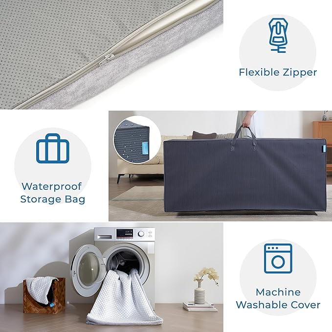 Odorless Foldable Mattress Queen Size 80" x 60" x 4", 4 Inch Folding Foam Mattress with Storage Bag, Fiberglass Free Trifold Memory Foam Mattress for RV, Guest Bed