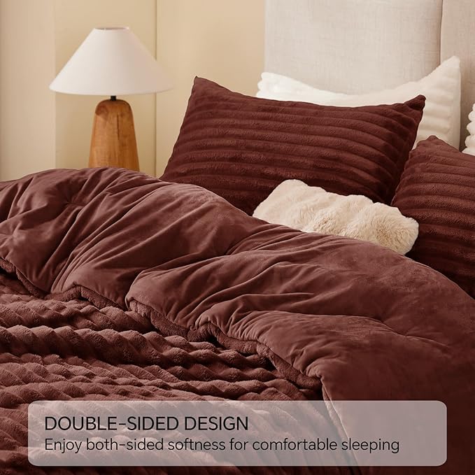 BEDELITE Fleece Twin Comforter Set -Super Soft & Warm Fluffy Hot Chotolate Bedding, Luxury Fuzzy Heavy Bed Set for Winter with 1 Pillow case
