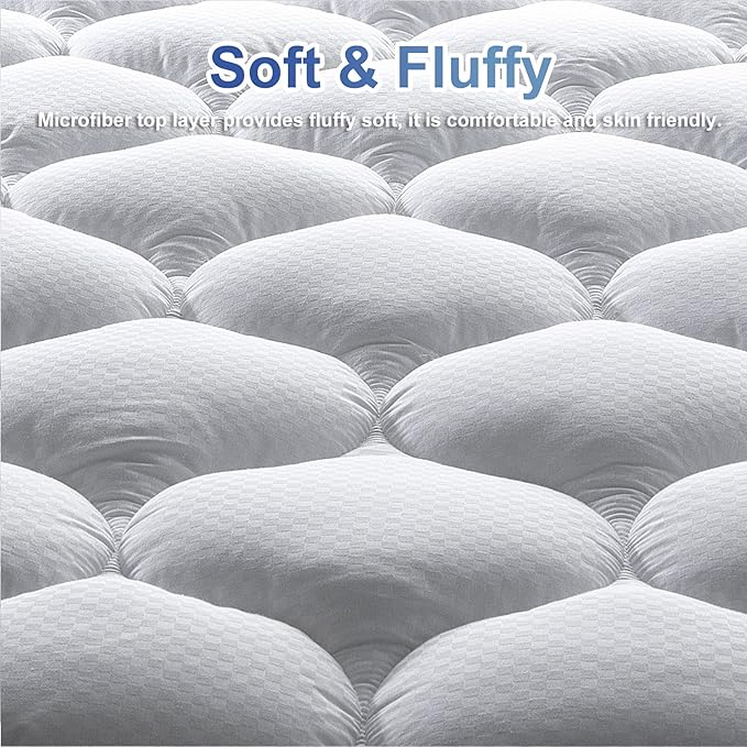 MATBEBY Queen Size Mattress Pad - Cooling Breathable Mattress Topper, Quilted Fitted Mattress Protector, Pillow Top Mattress Cover with 8-21" Deep Pocket, Soft, Machine Washable, White, 60x80 Inches