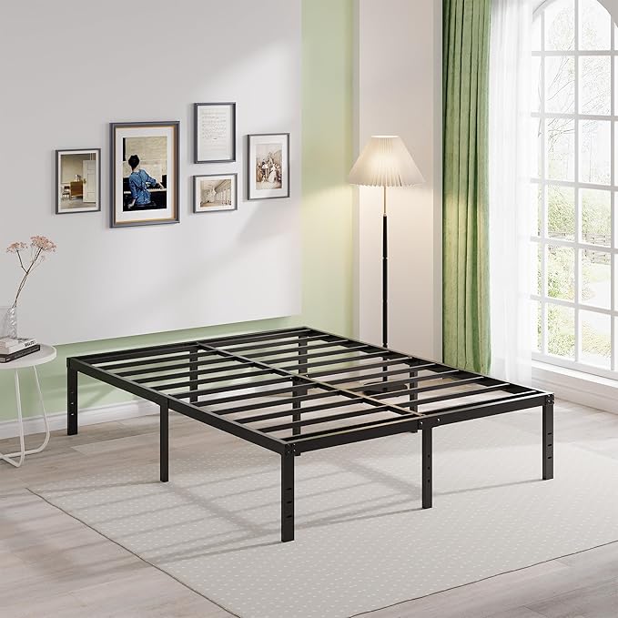 EMODA 14 Inch Full Size Bed Frame Heavy Duty Metal Platform No Box Spring Needed, Easy Assembly Noise Free, Black