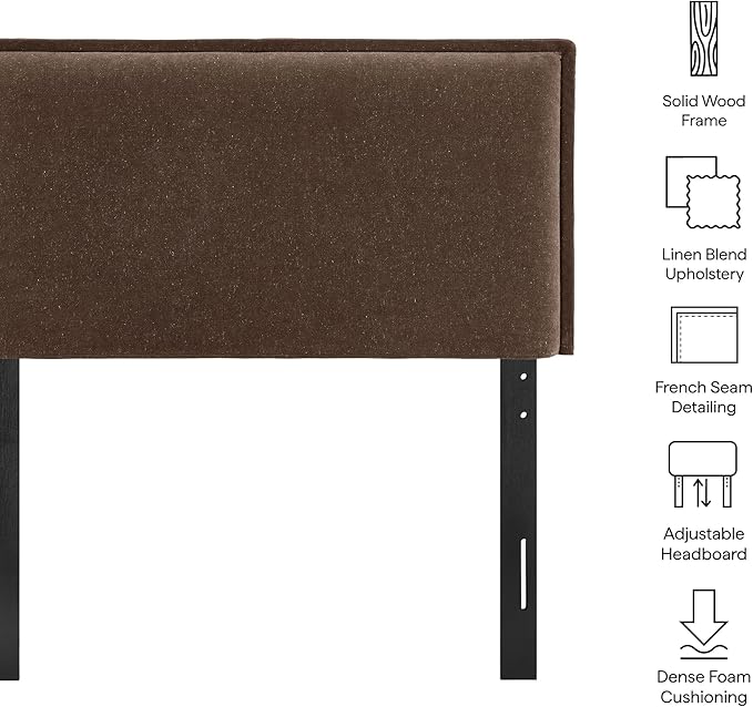 Modway Camille Twin Size Upholstered Linen Blend Headboard with Removable Slipcover – in Cocoa - Padded Pillow Style Headboard with Adjustable Mounting for Twin Beds