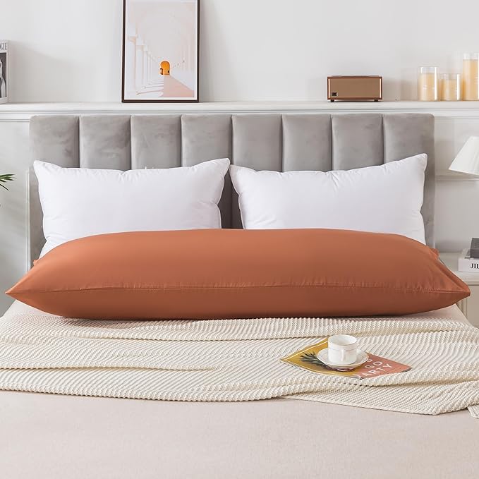 WhatsBedding Body Pillow Cover Cotton Fabric, Long Pillowcase Breathable & Skin-Friendly, Envelope Closure - Rust (20x54 inch)