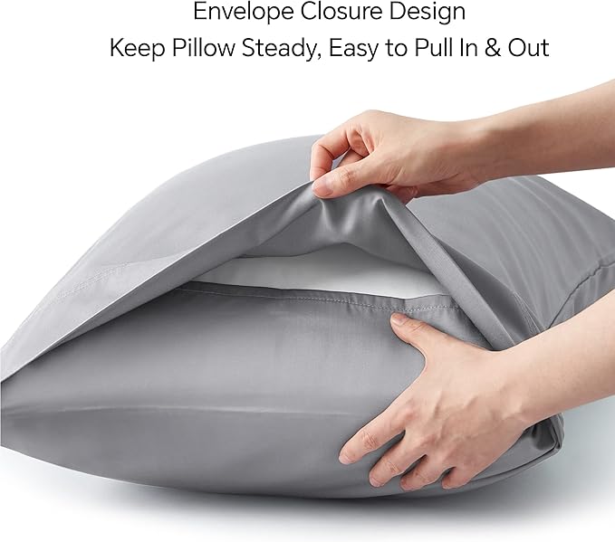 BEDELITE Pillow Cases Standard Size Set of 2, Rayon Derived from Bamboo, Cooling Pillow Cases for Hot Sleepers & Night Sweats, Breathable and Silky Soft Envelope Pillowcases(Silver Grey, 20"x26")