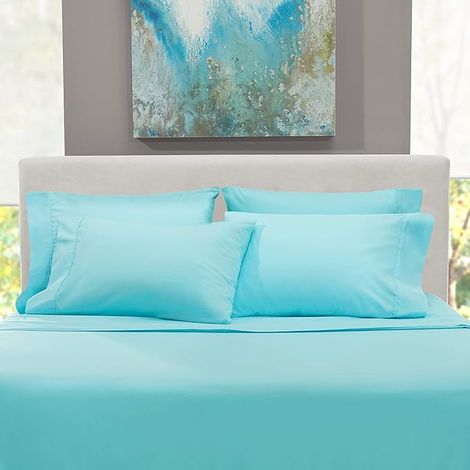 Hearth & Harbor Extra Deep Pocket King Size Sets - Fits Mattress 18-24 Inches Deep - Extra Deep Pocket Sheets - 6 Piece King Size - Aqua Blue