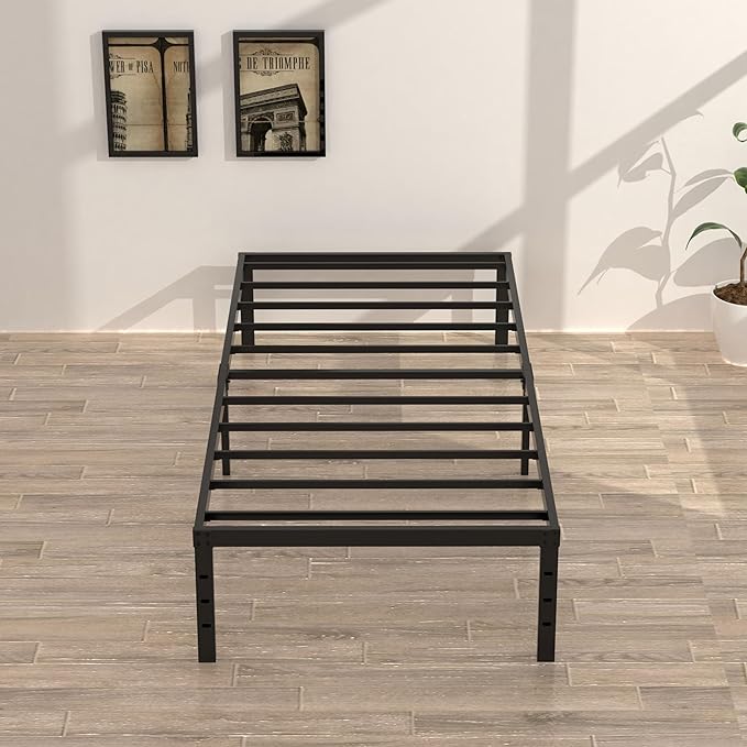 Upcanso 18 Inch Twin Bed Frames No Box Spring Need, Metal Platform Bed Frame Twin Size with High Storage, Eassy Assembly 2,500 Lbs Heavy Duty Bedframes, Black