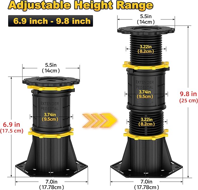 Wlrrcwdttc 2 Pcs Adjustable Height Bed Support Legs 6.9-9.8 inch, Bed Frame Center Support Legs for Bed Frame/Bed Center Slat,Bed Support Reinforcement Parts Bed Slats Support Leg Bed Replacement Legs