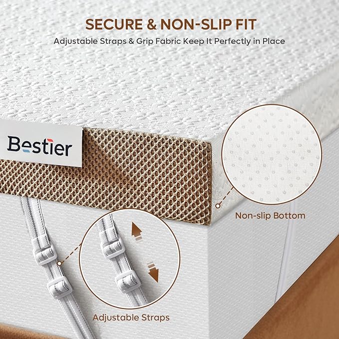 Bestier 4 Inch Gel Memory Foam Mattress Topper Full Size - Cooling Bed Pad for Back Pain Relief, Pressure Dispersing Mattress Pad for Bedroom RV, College Dorm (54x74 Inch)