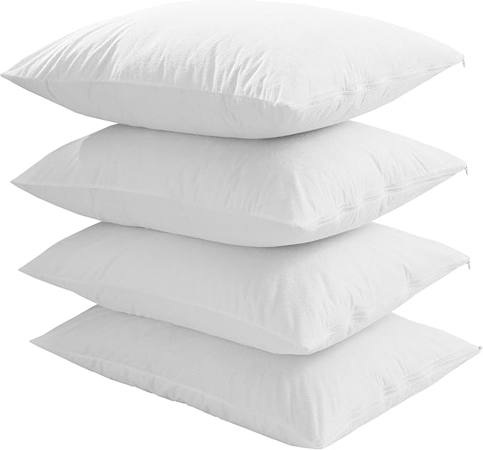 Niagara Waterproof Pillow Protectors Queen 4 Pack Cotton Terry 100% Waterproof Cooling Zippered Cotton White T Pillow Encasement Washable Long Life Soft Breathable