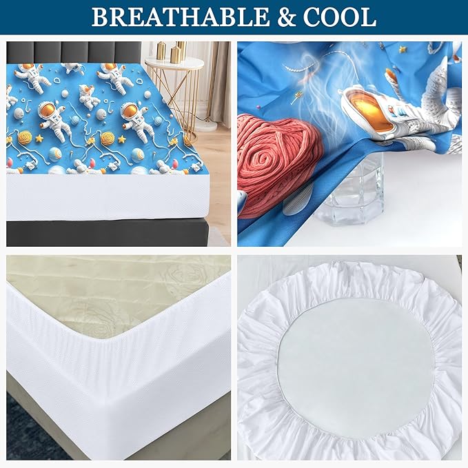 Sufdari Full Mattress Protector,Waterproof Mattress Protector,Fitted Sheet Style Mattress Cover with 18" Deep Pocket,Washable and Comfortable-Spaceman,Full