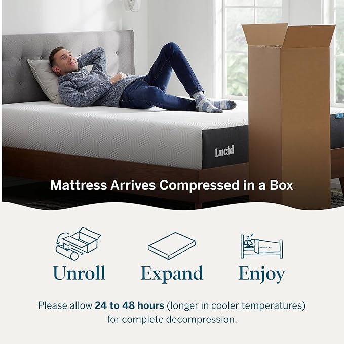Lucid 12 Inch Memory Foam Mattress - Medium Firm Feel - Infused with Refreshing Bamboo Charcoal and Cooling Gel - Bed in a Box - Temperature Regulating - Pressure Relief - Breathable - Twin Size