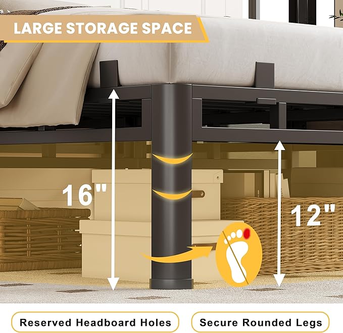 16 Inch Twin Bed Frames Heavy Duty, Metal Double Layer Steel 4000 lbs Capacity, Platform with Large Under Bed Storage Space, No Box Spring Needed, Noise-Free, Easy Assembly