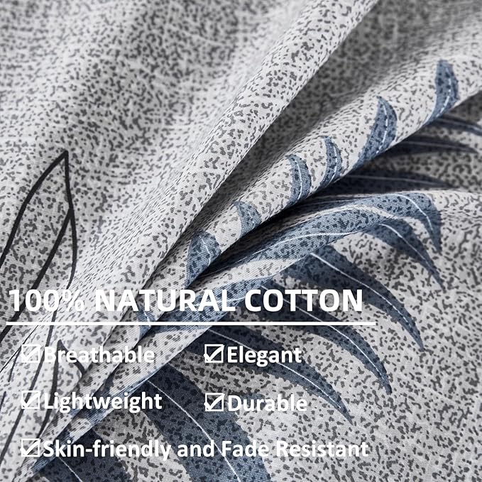 OAITE Duvet Cover Set,100% Cotton Comforter Cover with Leaf Pattern Duvet Cover Set,Soft Bedding Set Includes with 3 Piece (2 Pillow Shams,1 Duvet Cover)
